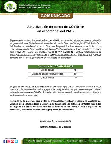 Comunicado INAB COVID 45 CASO